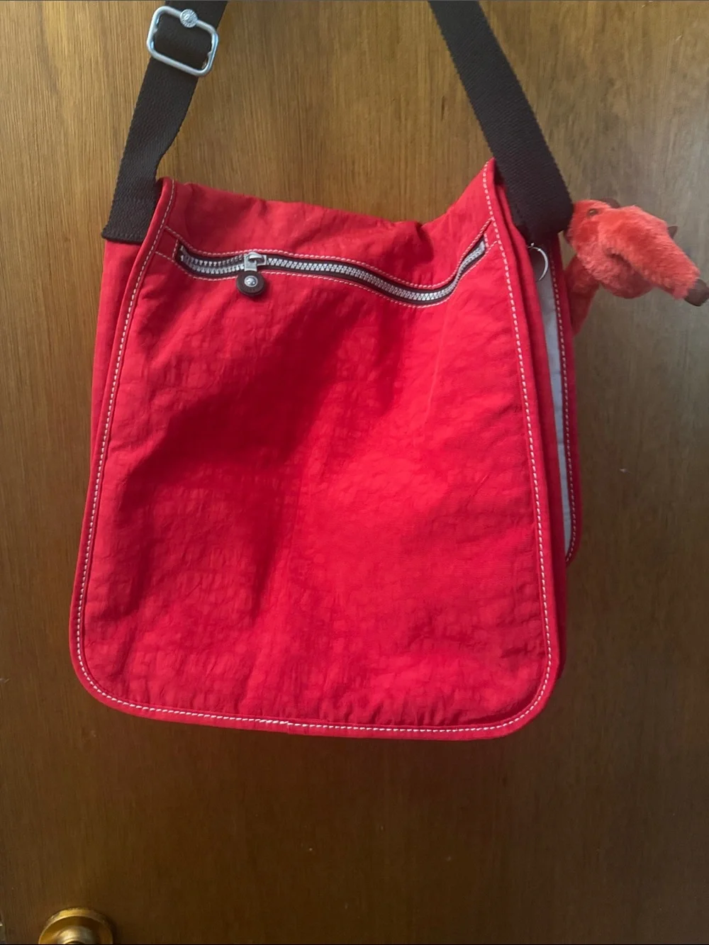 Kipling Bright Red Crossbody Messenger Bag with Black Strap